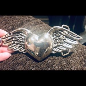 Silver heart with wings belt buckle